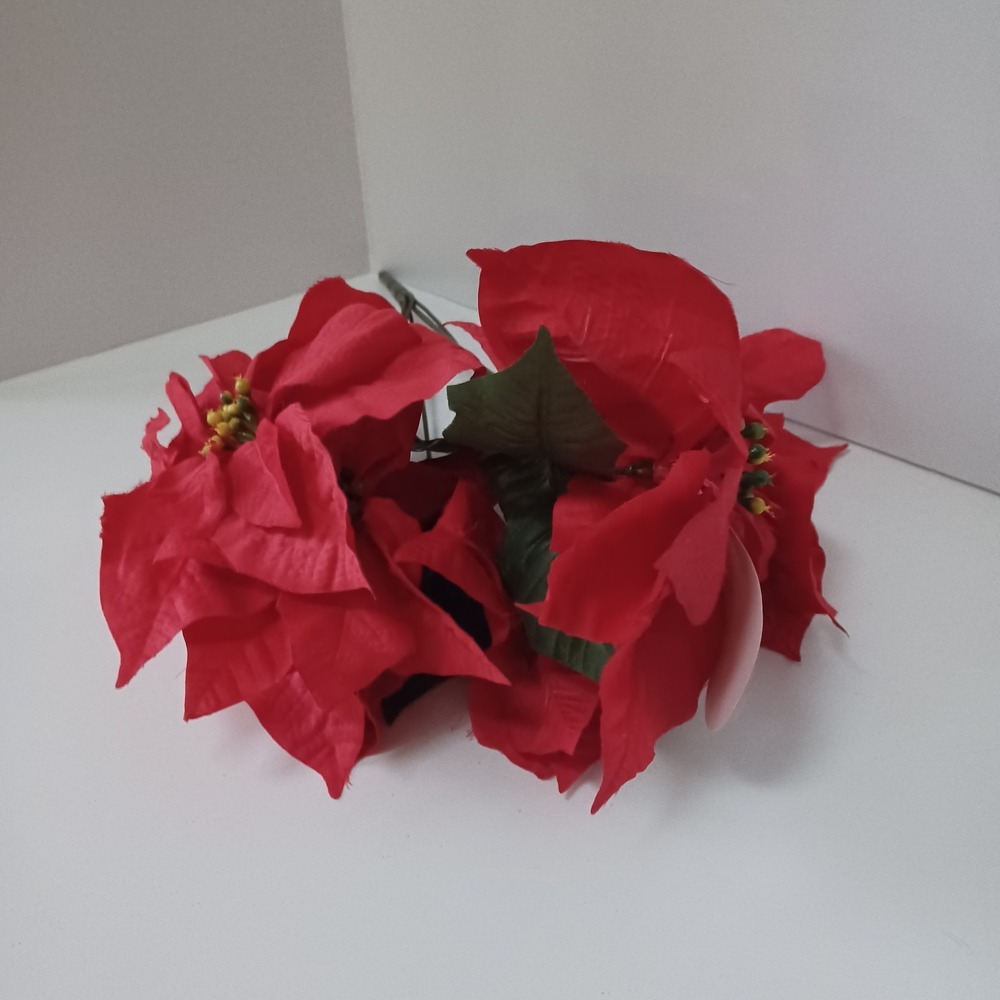 NEW Red Poinsettia Bush Artificial Plant‎ Decor 19 in